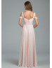 Cold Shoulder Blush Pink Pleated Chiffon Bridesmaid Dress